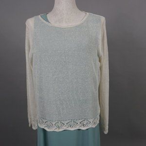Eileen Fisher White Sheer Crochet Look Sweater